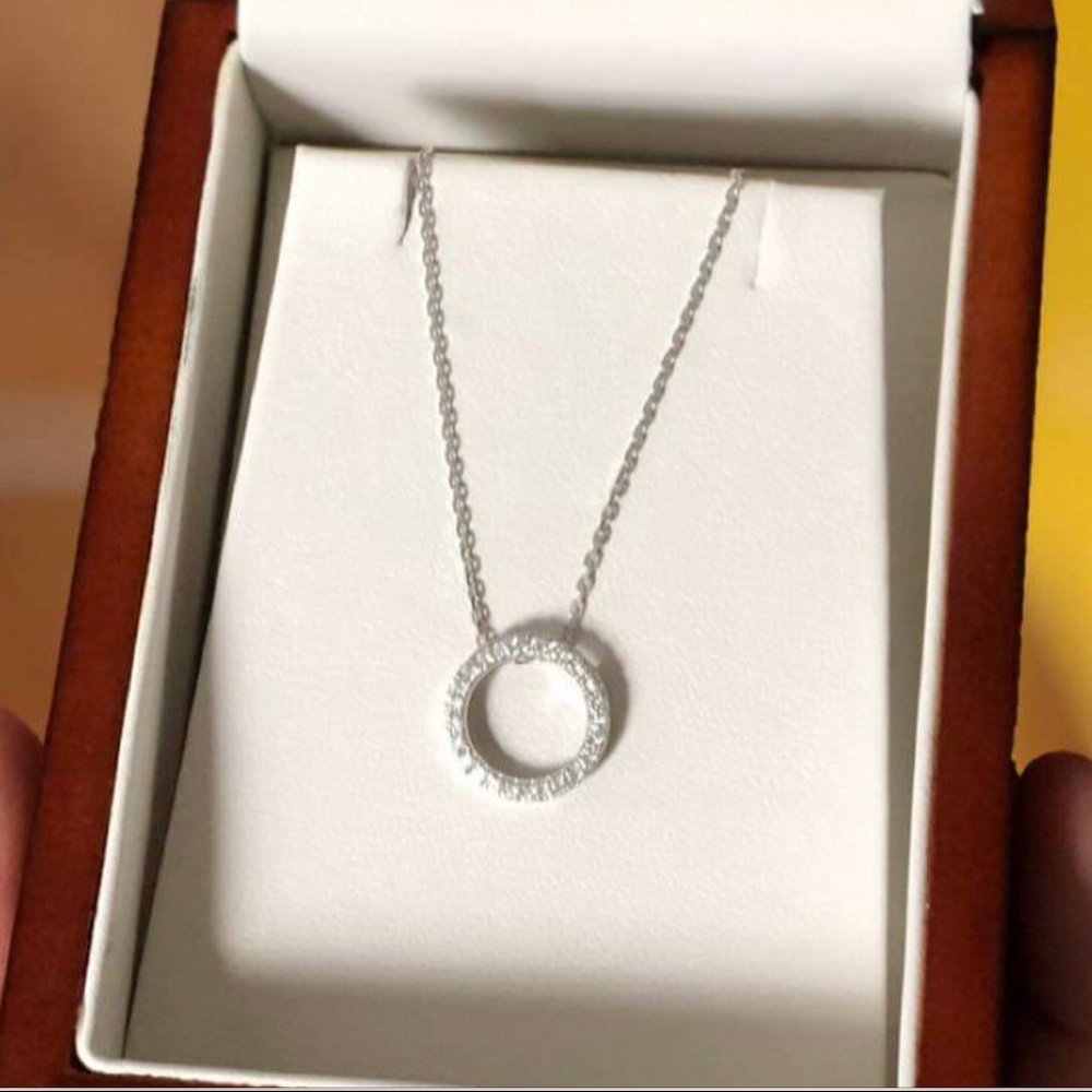 Diamond Circle Necklace with 14k White Gold Chain